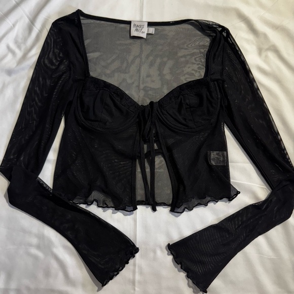 Princess Polly Black Sheer mesh Crop Top - Picture 1 of 3